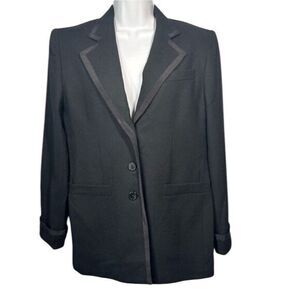 VTG Lauren Ralph Lauren 100% Worsted‎ Wool Black Blazer Jacket Notched Collar 6